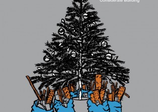 Illustration of rubble bags under a christmas tree